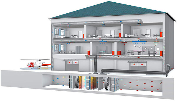 Air filtration systems in a hospital